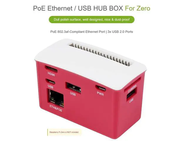 Alt view image 2 of 7 - PoE Ethernet USB HUB HAT with Box ABX Case for Raspberry Pi Zero/Zerow/2, with 1 RJ45 10/100M Ethernet Port, 3 USB Ports Compatible with USB2.0/1.1, 802.3af-Compliant
