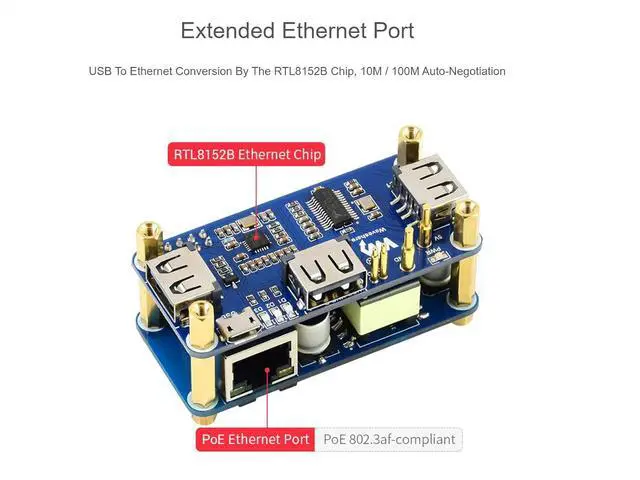 Alt view image 4 of 7 - PoE Ethernet USB HUB HAT with Box ABX Case for Raspberry Pi Zero/Zerow/2, with 1 RJ45 10/100M Ethernet Port, 3 USB Ports Compatible with USB2.0/1.1, 802.3af-Compliant
