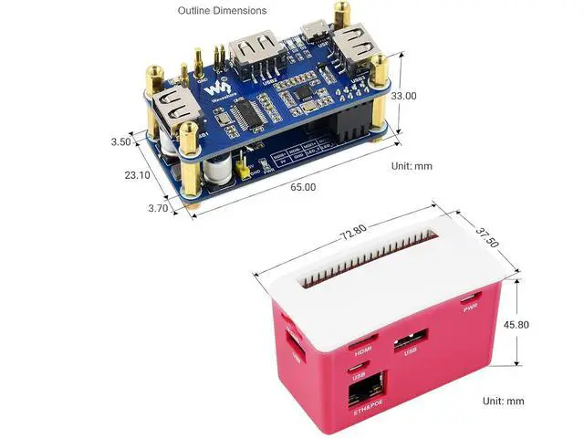 Alt view image 7 of 7 - PoE Ethernet USB HUB HAT with Box ABX Case for Raspberry Pi Zero/Zerow/2, with 1 RJ45 10/100M Ethernet Port, 3 USB Ports Compatible with USB2.0/1.1, 802.3af-Compliant
