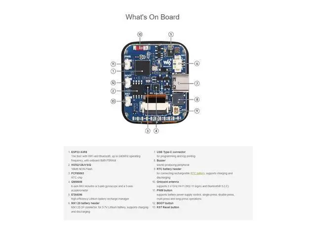 Alt view image 4 of 7 - ESP32-S3 Development Board with Onboard 1.69inch Touch LCD Display, 240280 Pixels, 262K Color Micro LCD Display, ESP32-S3, Accelerometer and Gyroscope Sensor