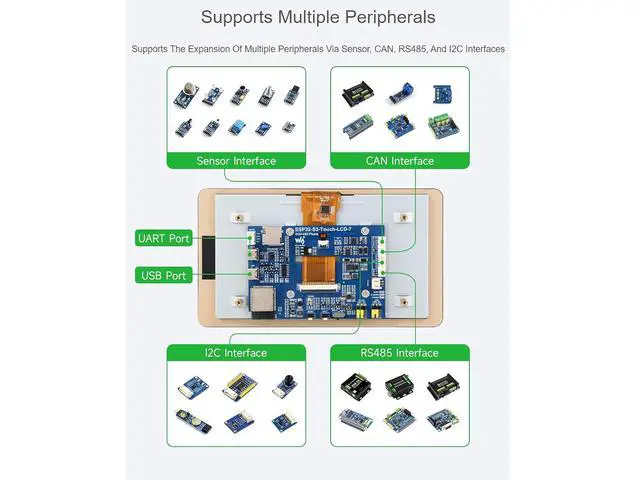 Alt view image 4 of 7 - ESP32-S3 7inch Capacitive Touch Screen Development Board 800×480 Resolution 7 inch 65K RGB LCD Disply,5-Point Touch,Supports WiFi & Bluetooth