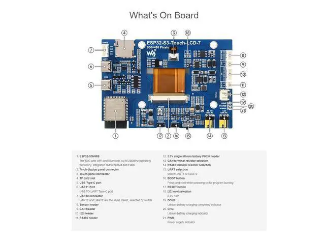 Alt view image 6 of 7 - ESP32-S3 7inch Capacitive Touch Screen Development Board 800×480 Resolution 7 inch 65K RGB LCD Disply,5-Point Touch,Supports WiFi & Bluetooth