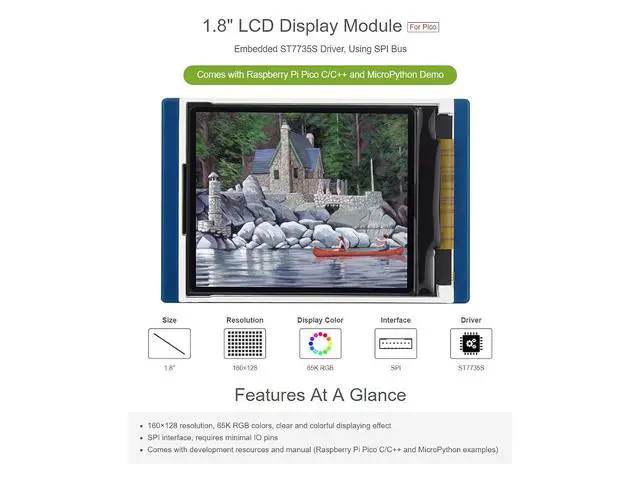 Alt view image 5 of 7 - 1.8inch LCD Display Module for Raspberry Pi Pico Microcontroller Board,160×128 Resolution 65K RGB Colors Display TFT Screen,SPI Interface
