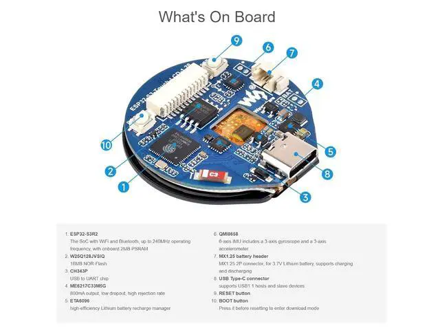 Alt view image 6 of 7 - ESP32-S3 Development Board Onboard 1.28inch Round Touch LCD Display,32-bit LX7 Dual-core Processor,Support 2.4 GHz Wi-Fi and Bluetooth 5(LE) ,Embedded GC9A01 Driver And CST816S Touch Control Chip
