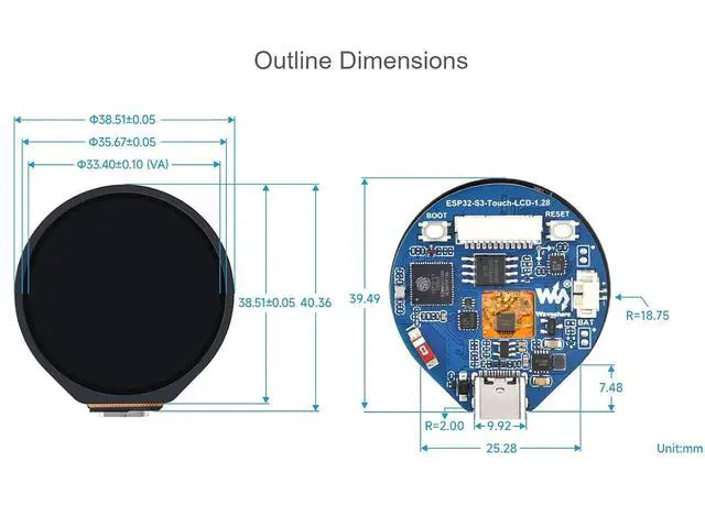Alt view image 7 of 7 - ESP32-S3 Development Board Onboard 1.28inch Round Touch LCD Display,32-bit LX7 Dual-core Processor,Support 2.4 GHz Wi-Fi and Bluetooth 5(LE) ,Embedded GC9A01 Driver And CST816S Touch Control Chip