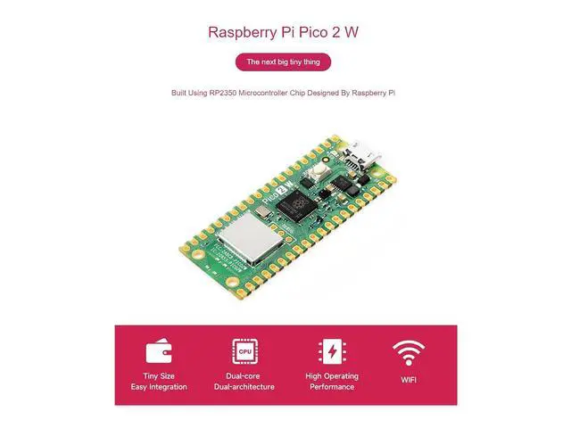 Alt view image 2 of 7 - Pre-Soldered Raspberry Pi Pico 2 W Microcontroller Board with Header,Supports WiFi 4 Wireless and Bluetooth 5.2,Based On RP2350 Dual-Core Processor