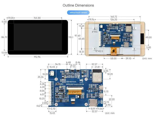 Alt view image 7 of 7 - ESP32-S3 7inch Touch Display Development Board Type B 1024×600 Resolution 7IPS LCD Screen Supports Wi-Fi and Bluetooth BLE 5,Backlight Adjustable, Multiple Peripheral Interfaces