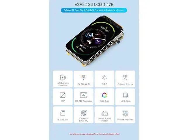 Alt view image 2 of 7 - ESP32-S3 1.47inch LCD Display Development Board Type B, 172x320 Resolution, 262K Color Display, Wi-Fi & BLE 5 Support, 240MHz LX7 Dual-Core Processor
