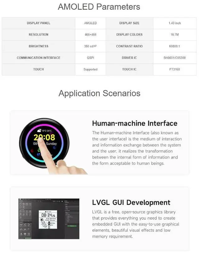 Alt view image 6 of 7 - ESP32-S3 1.43inch AMOLED Display Development Board with CNC Metal Case,466×466 Resolution 16.7M Color Capacitive Touch AMOLED Round Display Support 2.4GHz WiFi and Bluetooth BLE 5