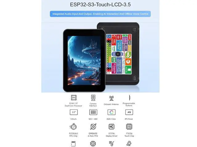 Alt view image 2 of 7 - ESP32-S3 3.5inch Capacitive Touch Display Development Board,320×480 Pixels 262K Color IPS Display Panel Support Wi-Fi and BLE 5