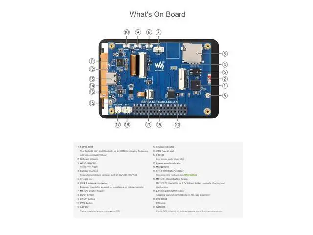 Alt view image 5 of 7 - ESP32-S3 3.5inch Capacitive Touch Display Development Board,320×480 Pixels 262K Color IPS Display Panel Support Wi-Fi and BLE 5