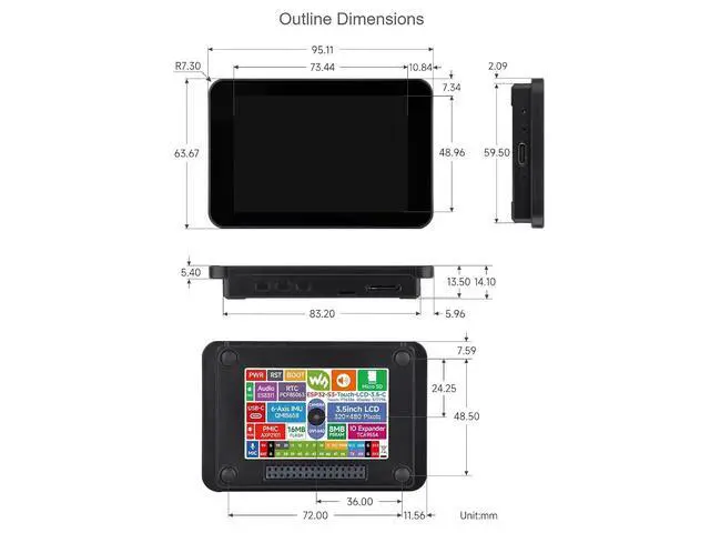 Alt view image 7 of 7 - ESP32-S3 3.5inch Capacitive Touch Display Development Board with Case,320×480 Pixels 262K Color IPS Display Panel Support Wi-Fi and BLE 5