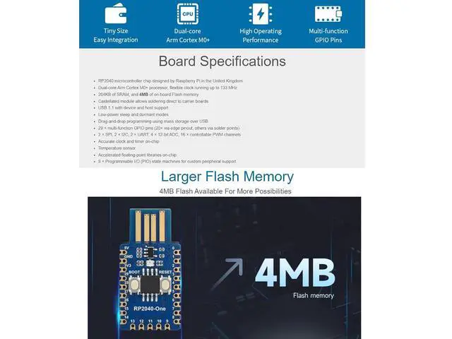 Alt view image 3 of 7 - RP2040-One Microcontroller Development Board Type-A 4MB Flash Pico-Like MCU Board Based on Raspberry Pi RP2040,PCB USB-A Port,Support C/C++,MicroPython