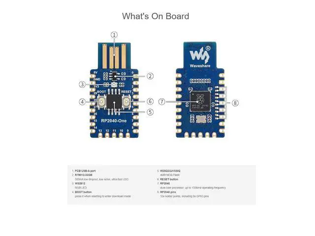 Alt view image 4 of 7 - RP2040-One Microcontroller Development Board Type-A 4MB Flash Pico-Like MCU Board Based on Raspberry Pi RP2040,PCB USB-A Port,Support C/C++,MicroPython