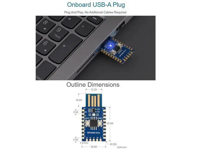 Alt view image 6 of 7 - RP2040-One Microcontroller Development Board Type-A 4MB Flash Pico-Like MCU Board Based on Raspberry Pi RP2040,PCB USB-A Port,Support C/C++,MicroPython