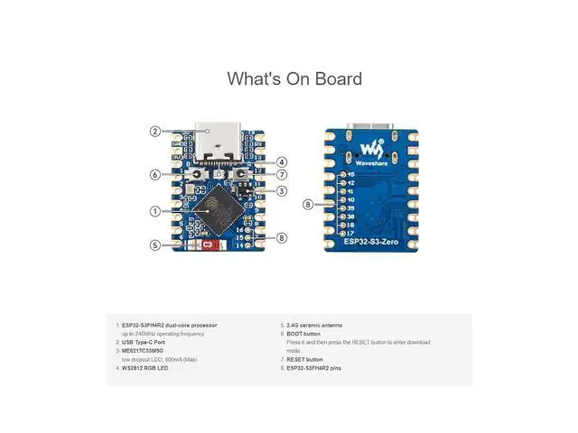 Alt view image 5 of 7 - ESP32-S3 Mini Development Board with Pre-Soldered Header,2.4GHz Wi-Fi,Bluetooth 5 Support,Based on ESP32-S3FH4R2 Dual-Core Processor,240MHz Running Frequency, USB Type-C Port