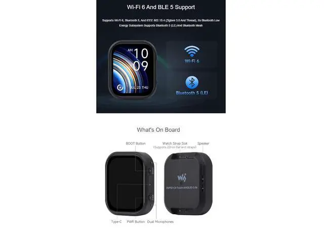Alt view image 5 of 7 - ESP32-C6 2.06inch AMOLED Touch Watch Development Board,410 × 502 Pixels Capacitive Touch Display,Supports WiFi 6 / Bluetooth 5 / Zigbee,Supports AI Speech Interaction