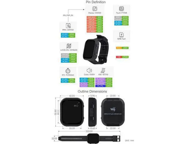 Alt view image 7 of 7 - ESP32-C6 2.06inch AMOLED Touch Watch Development Board,410 × 502 Pixels Capacitive Touch Display,Supports WiFi 6 / Bluetooth 5 / Zigbee,Supports AI Speech Interaction