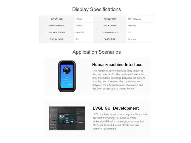 Alt view image 5 of 7 - ESP32-C6 1.47inch Capacitive Touch Display Development Board 172×320 Resolution 262K Color LCD,Supports Wi-Fi 6(802.11 b/g/n) and Bluetooth 5 (LE),160MHz RISC-V Processor