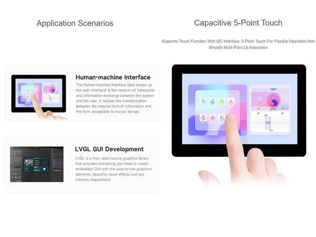 Alt view image 5 of 7 - ESP32-S3 5inch Capacitive Touch LCD Development Board 800×480 Solution IPS Display with 2.4GHz WiFi and BLE 5 Support,32-bit LX7 Dual-core Processor