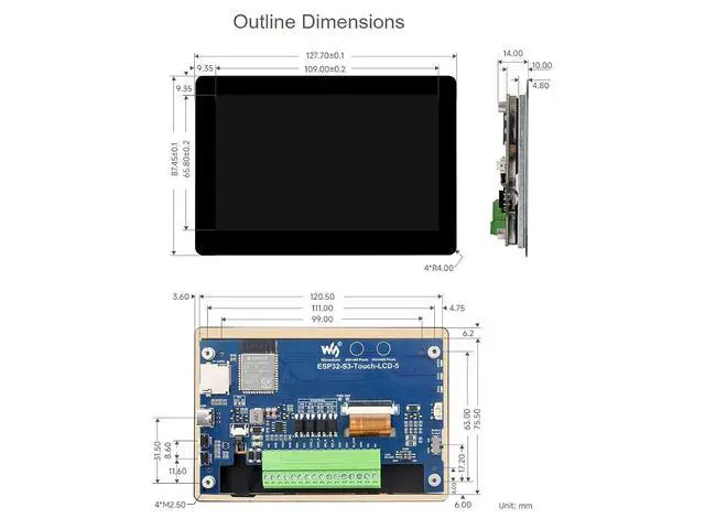 Alt view image 7 of 7 - ESP32-S3 5inch Capacitive Touch LCD Development Board 800×480 Solution IPS Display with 2.4GHz WiFi and BLE 5 Support,32-bit LX7 Dual-core Processor