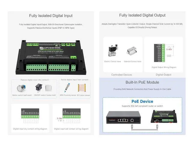 Alt view image 3 of 7 - Industrial ESP32-S3 Control Board,8-Channel Digital Input/Output Ccontroller,Based on ESP32-S3 Main Control, Supporting Wi Fi, Bluetooth, RS485, CAN and Ethernet Port