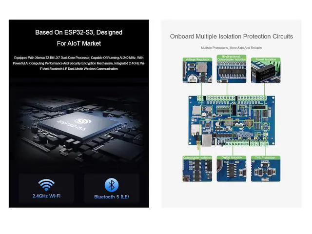 Alt view image 4 of 7 - Industrial ESP32-S3 Control Board,8-Channel Digital Input/Output Ccontroller,Based on ESP32-S3 Main Control, Supporting Wi Fi, Bluetooth, RS485, CAN and Ethernet Port