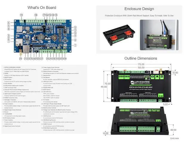 Alt view image 5 of 7 - Industrial ESP32-S3 Control Board,8-Channel Digital Input/Output Ccontroller,Based on ESP32-S3 Main Control, Supporting Wi Fi, Bluetooth, RS485, CAN and Ethernet Port