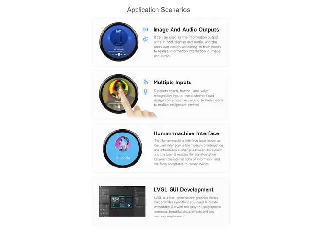 Alt view image 5 of 7 - ESP32-S3 1.46inch Round Display Development Board with Protective Cover Glass 412×412 Resolution 16.7M Color Capacitive Touch IPS Display Panel Onboard Speaker and Microphone