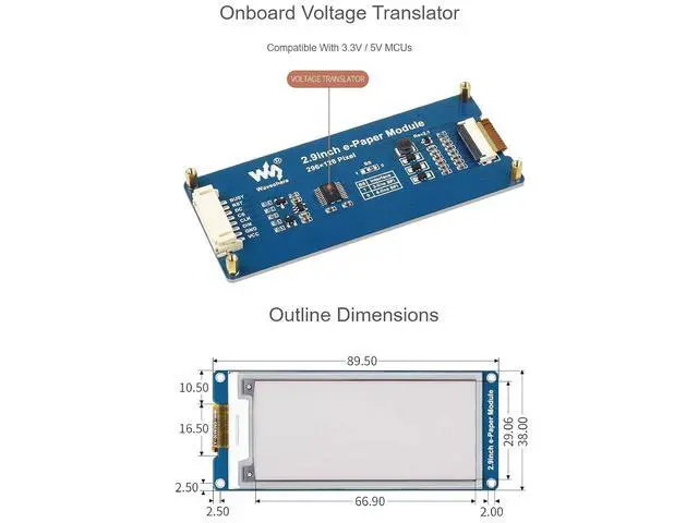 Alt view image 6 of 7 - Three Color 2.9inch E-Ink Display Module (B), 296x128 Resolution 3.3V/5V E-Paper Epaper Display Screen Red Black White Tri-Color Compatible with Raspberry Pi/Arduino/STM32,SPI Interface, Full Refresh