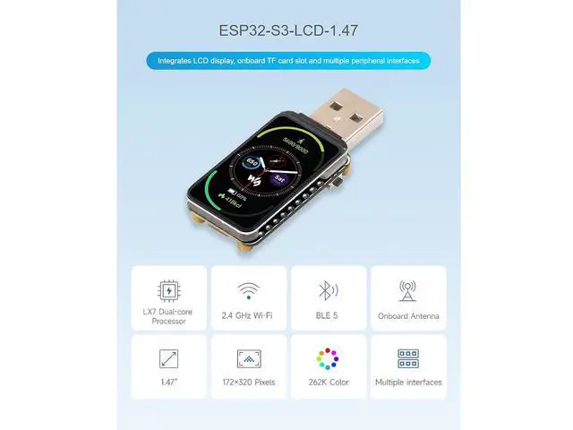 Alt view image 2 of 7 - ESP32-S3 1.47inch Display Development Board,172×320 Resolution 262K Color RGB LED,Supports Multiple Peripherals
