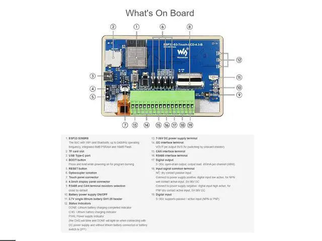 Alt view image 7 of 7 - ESP32-S3 4.3inch Capacitive Touch LCD Development Board Type B with Case 800×480 Solution IPS Display with 2.4GHz WiFi and BLE 5 Support,32-bit LX7 Dual-core Processor