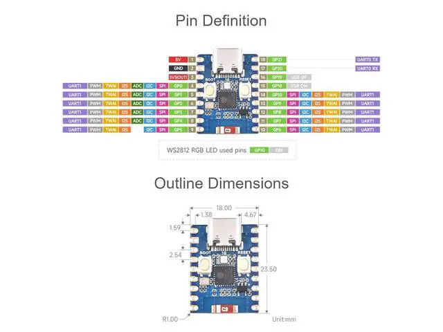 Alt view image 6 of 7 - ESP32-C3 Mini Development Board with 2.4GHz Wi-Fi,Bluetooth 5 Support,Based on ESP32-C3FN4 Single-core Processor,160MHz Running Frequency, USB Type-C Port