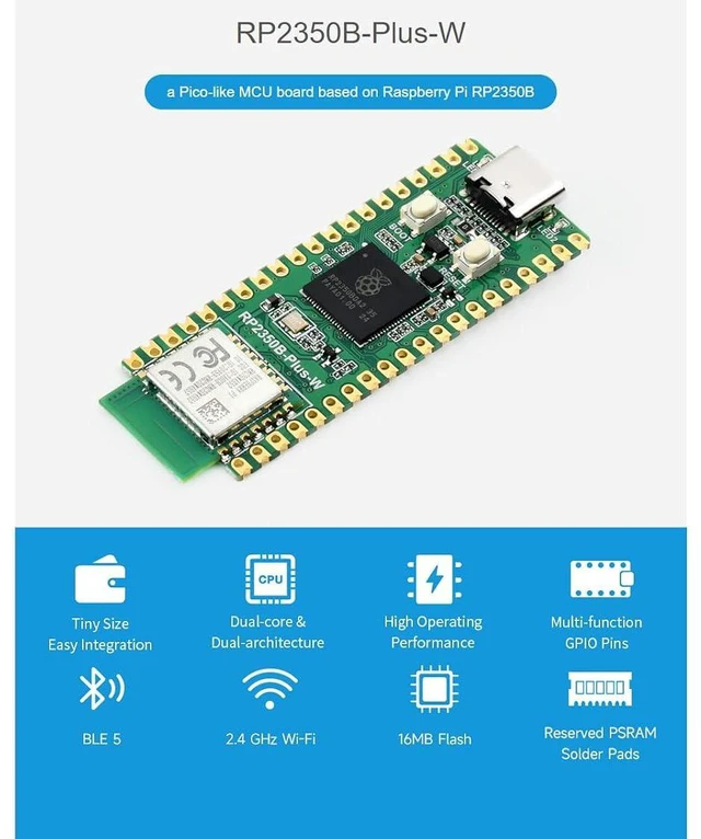 Alt view image 2 of 7 - RP2350B-Plus-W Development Board High-Performance Pico-Like MCU Board Based on Raspberry Pi RP2350B Microcontroller Supports Wi-Fi and Bluetooth