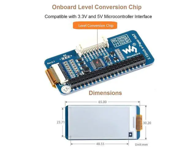 Alt view image 3 of 7 - 2.13inch E-Ink Display HAT V4 Version, 250x122 Resolution 3.3V/5V Black White Two-Color e-paper Screen Module for Raspberry Pi Zero/Zero W/Zero WH/2B/3B/3B+/4B, Supports Partial Refresh, SPI Interface