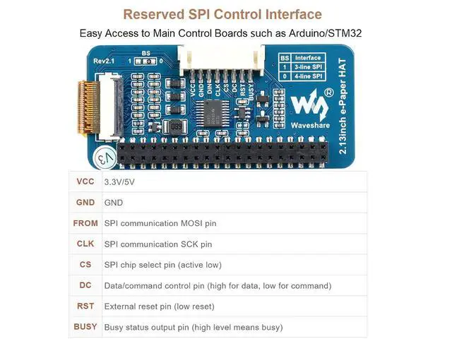 Alt view image 4 of 7 - 2.13inch E-Ink Display HAT V4 Version, 250x122 Resolution 3.3V/5V Black White Two-Color e-paper Screen Module for Raspberry Pi Zero/Zero W/Zero WH/2B/3B/3B+/4B, Supports Partial Refresh, SPI Interface
