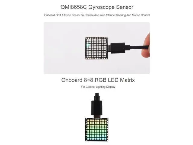 Alt view image 3 of 7 - ESP32-S3 RGB LED Matrix Development Board,Onboard 8×8 RGB LED Matrix,QMI8658C Attitude Sensor,Adopts ESP32-S3FH4R2 Chip with Dual-core Processor,Supports Wi-Fi,Bluetooth 5 (LE)