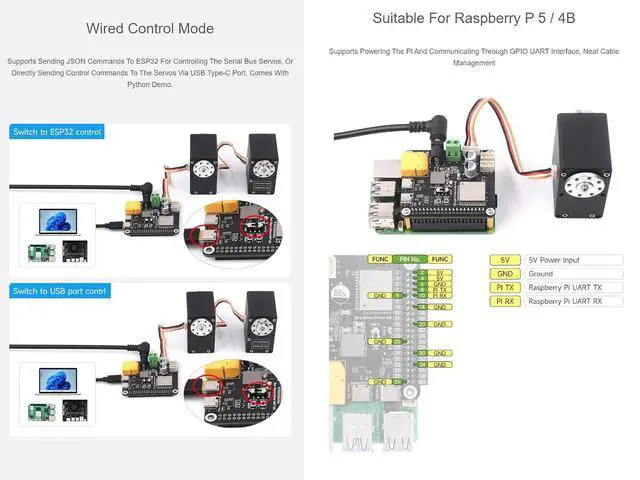 Alt view image 5 of 7 - Serial Bus Servo Driver Board Designed for Serial Bus Servo,Suitable for Raspberry P 5 / 4B,Integrates ESP32 and Servo Control Circuit,Based on The ESP32-WROOM-32 module