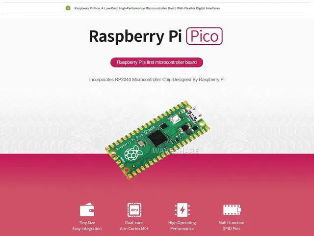 Alt view image 2 of 7 - Pre-soldered Raspberry Pi Pico Microcontroller Development Board with Header,Based on RP2040 Chip, Flexible Clock Running up to 133 MHz,Dual-core Arm Cortex M0+ Processor