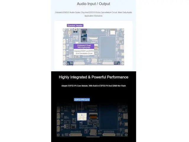 Alt view image 5 of 7 - ESP32-P4-WIFI6 7inch IPS Touch Display Development Board with OV5647 Camera,Based On ESP32-P4 and ESP32-C6 1024 × 600 Resolution 5-Point Touch Screen Supports Wi-Fi 6 / Bluetooth 5 (LE)