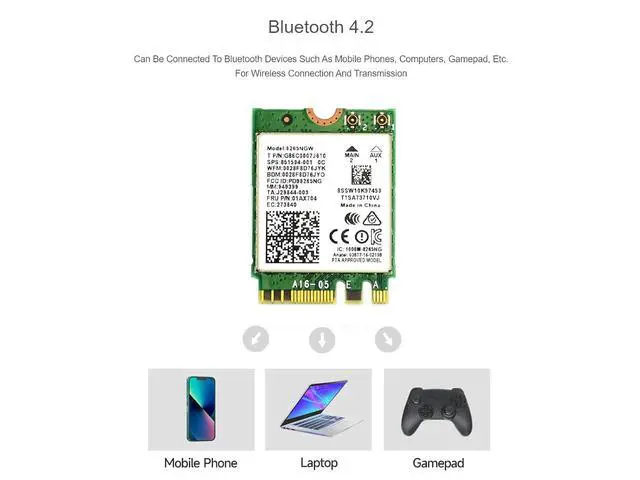 Alt view image 4 of 7 - Wireless-AC8265 Dual Mode AC8265 Wireless NIC Module for Jetson Nano Developer Kit M.2 NGFF Support 2.4GHz / 5GHz 300Mbps / 867Mbps Dual Band WiFi and Bluetooth 4.2