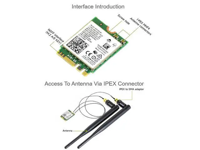 Alt view image 5 of 7 - Wireless-AC8265 Dual Mode AC8265 Wireless NIC Module for Jetson Nano Developer Kit M.2 NGFF Support 2.4GHz / 5GHz 300Mbps / 867Mbps Dual Band WiFi and Bluetooth 4.2