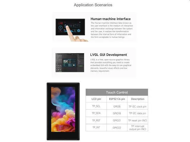 Alt view image 5 of 7 - ESP32-C6 1.9inch Touch Display Development Board,170×320 Pixels 262K Color LCD Screen Support 2.4GHz WiFi and Bluetooth BLE 5 Supports 90°Hardware Rotation
