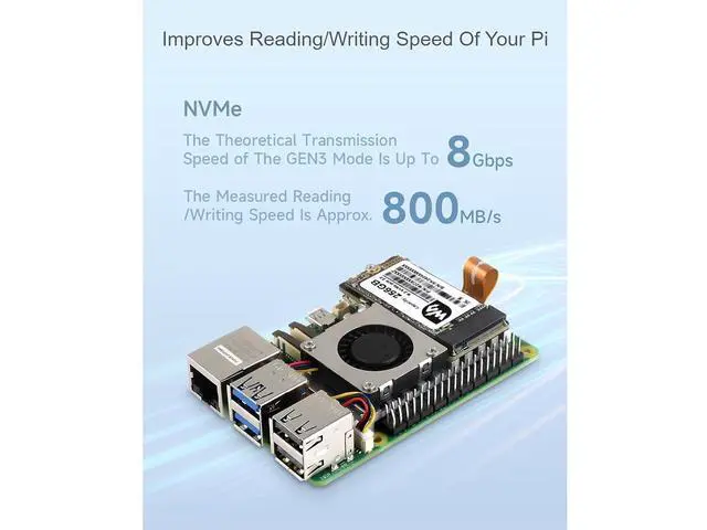 Alt view image 3 of 7 - PCIe to M.2 Adapter (E with Cooling Fan for Raspberry Pi 5,Support M.2 NVMe SSD 2230 2242,Supports Gen2 and Gen3 Modes