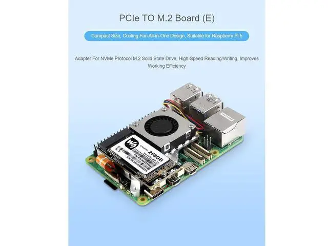 Alt view image 2 of 7 - PCIe to M.2 Adapter (E with Cooling Fan for Raspberry Pi 5,Support M.2 NVMe SSD 2230 2242,Supports Gen2 and Gen3 Modes