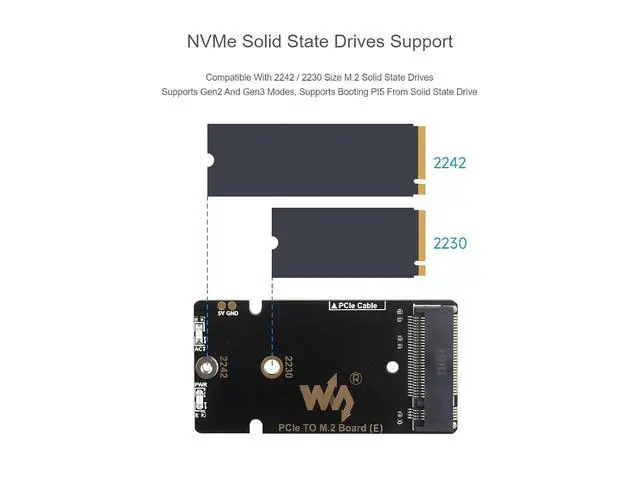 Alt view image 7 of 7 - PCIe to M.2 Adapter (E with Cooling Fan for Raspberry Pi 5,Support M.2 NVMe SSD 2230 2242,Supports Gen2 and Gen3 Modes