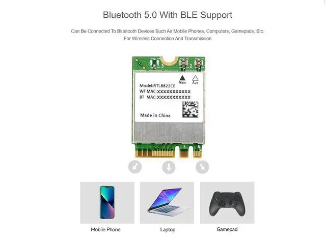 Alt view image 4 of 7 - Wireless-RTL8822CE 2.4G/5GHz Dual-Band WiFi 5.0 RTL8822CE Wireless NIC Module, Bluetooth 5.0 standard, Compatible with Bluetooth 2.1+EDR,Supports Linux, Windows 10/11