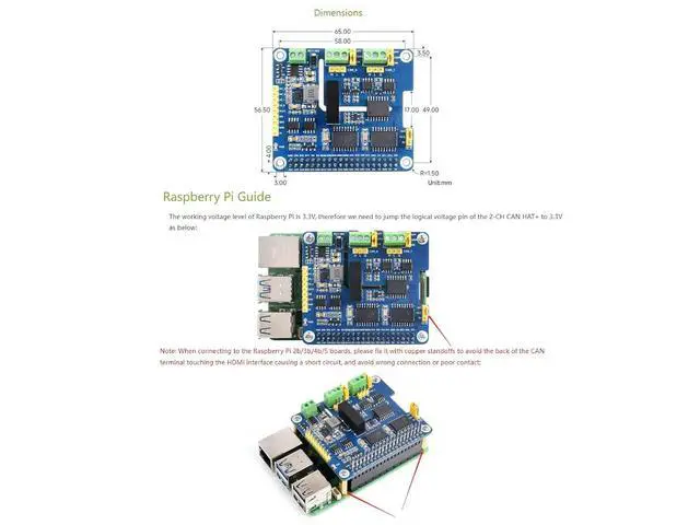 Alt view image 6 of 7 - 2-Channel Isolated CAN Bus Expansion HAT Compatible with Raspberry Pi 5/4B/3B+/Zero/Zero W/Zero WH/Jetson Nano,2-CH CAN HAT with MCP2515 + SN65HVD230 Dual Chips Solution