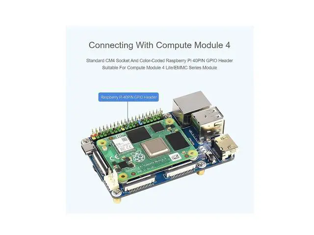 Alt view image 4 of 7 - for Raspberry Pi Compute Module 4 IO Board,Mini Base Board (A) Lite Version with Standard CM4 Socket and Color-Coded Raspberry Pi 40PIN GPIO Header Onboard CSI/DSI/FAN/HDMI/USB/RJ45 Connectors