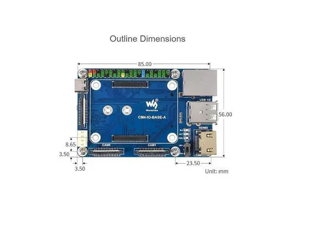 Alt view image 6 of 7 - for Raspberry Pi Compute Module 4 IO Board,Mini Base Board (A) Lite Version with Standard CM4 Socket and Color-Coded Raspberry Pi 40PIN GPIO Header Onboard CSI/DSI/FAN/HDMI/USB/RJ45 Connectors